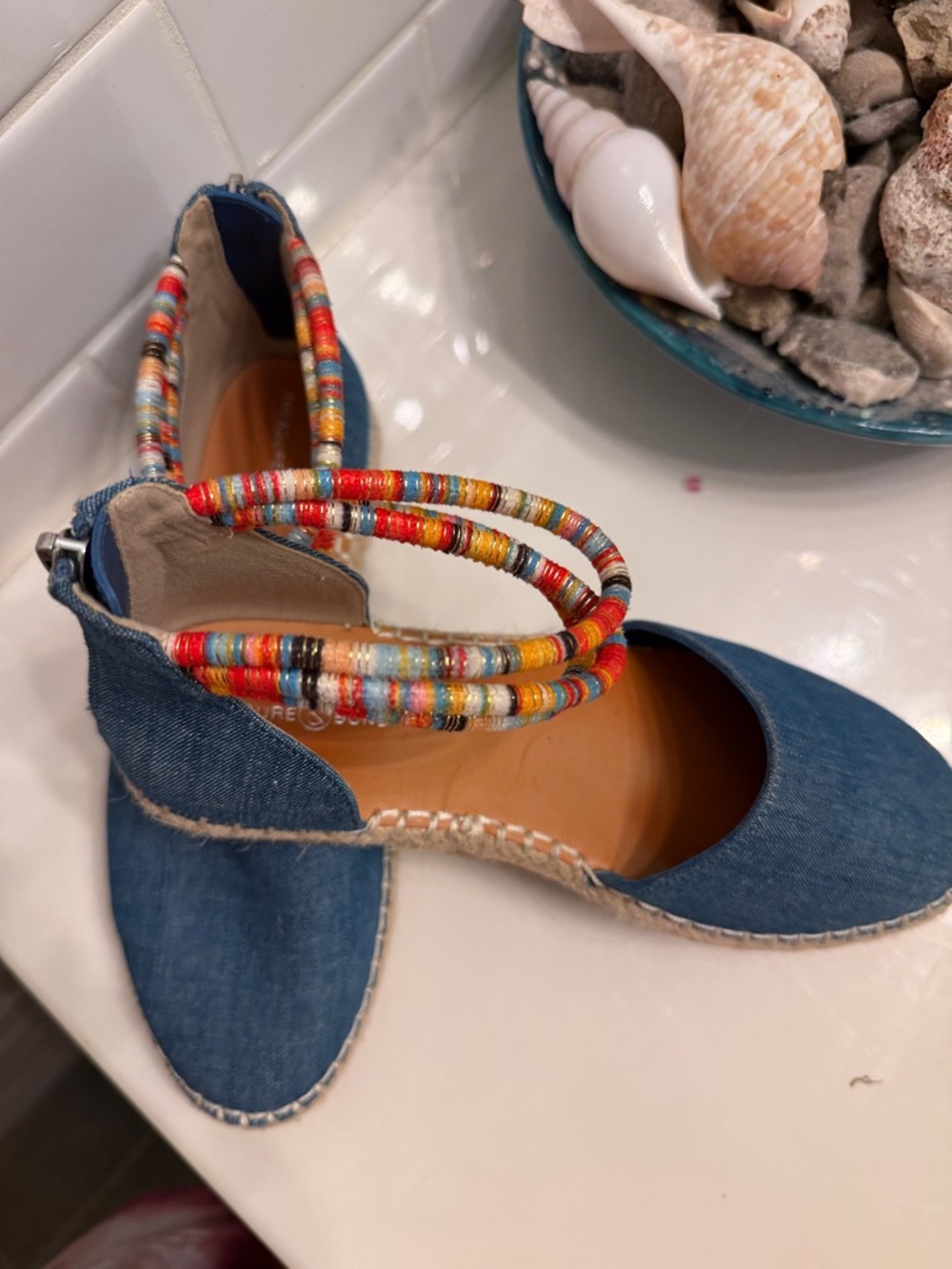 Treasure & Bond Denim Espadrilles with Multicolor Beaded Straps - Picture 3 of 5